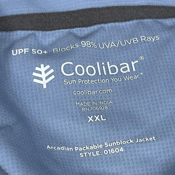 Coolibar Jacket Mens XXL Blue Arcadian Packable Sunblock UPF 50 Lightweight - Picture 3 of 12